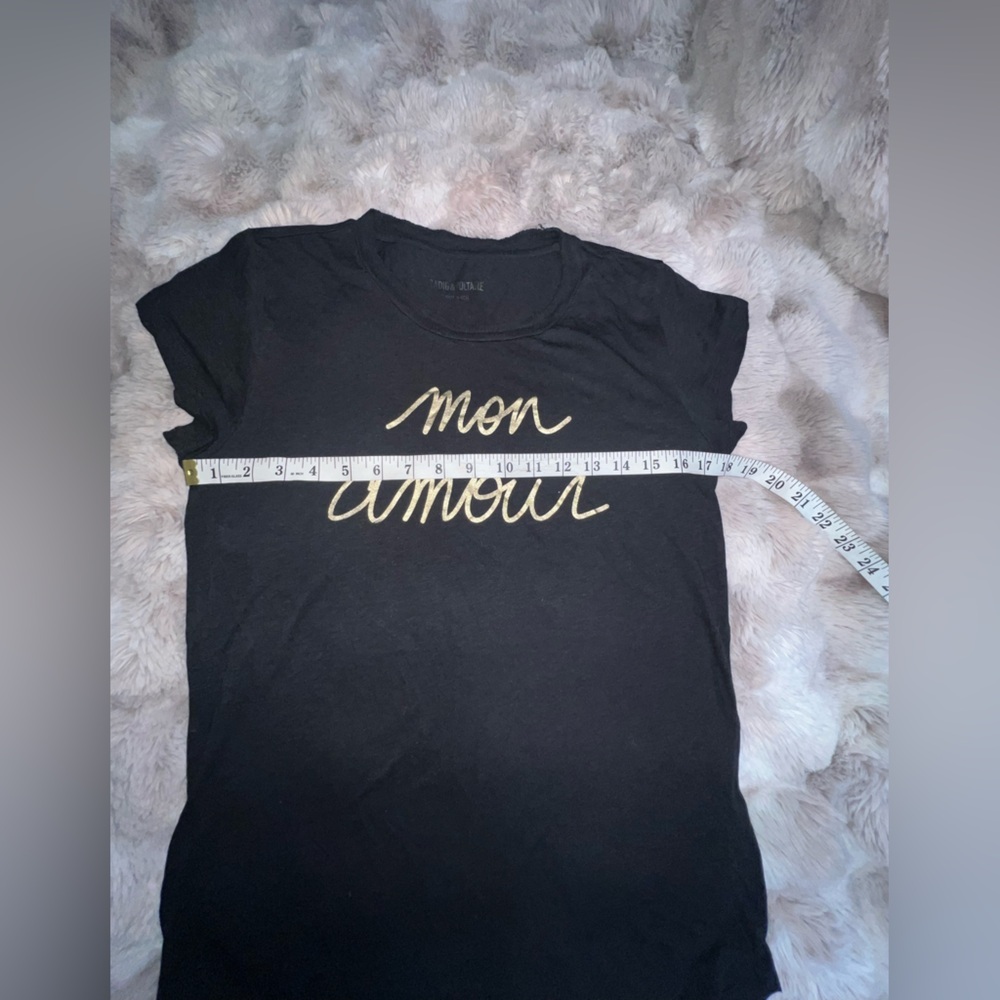 Zadig & Voltaire Skinny Mon Amour Foil Tee Shirt Black - Picture 6 of 13